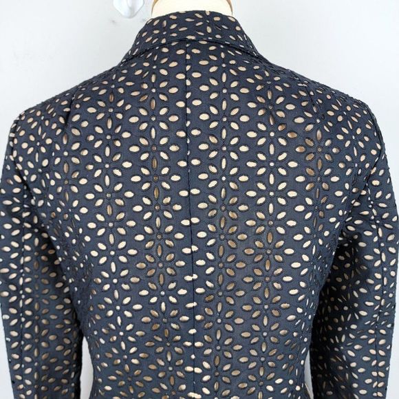 Michael Kors Made In Italy Black Caramel Cotton Silk Embroidered Cutout Blazer 6 - Picture 8 of 15